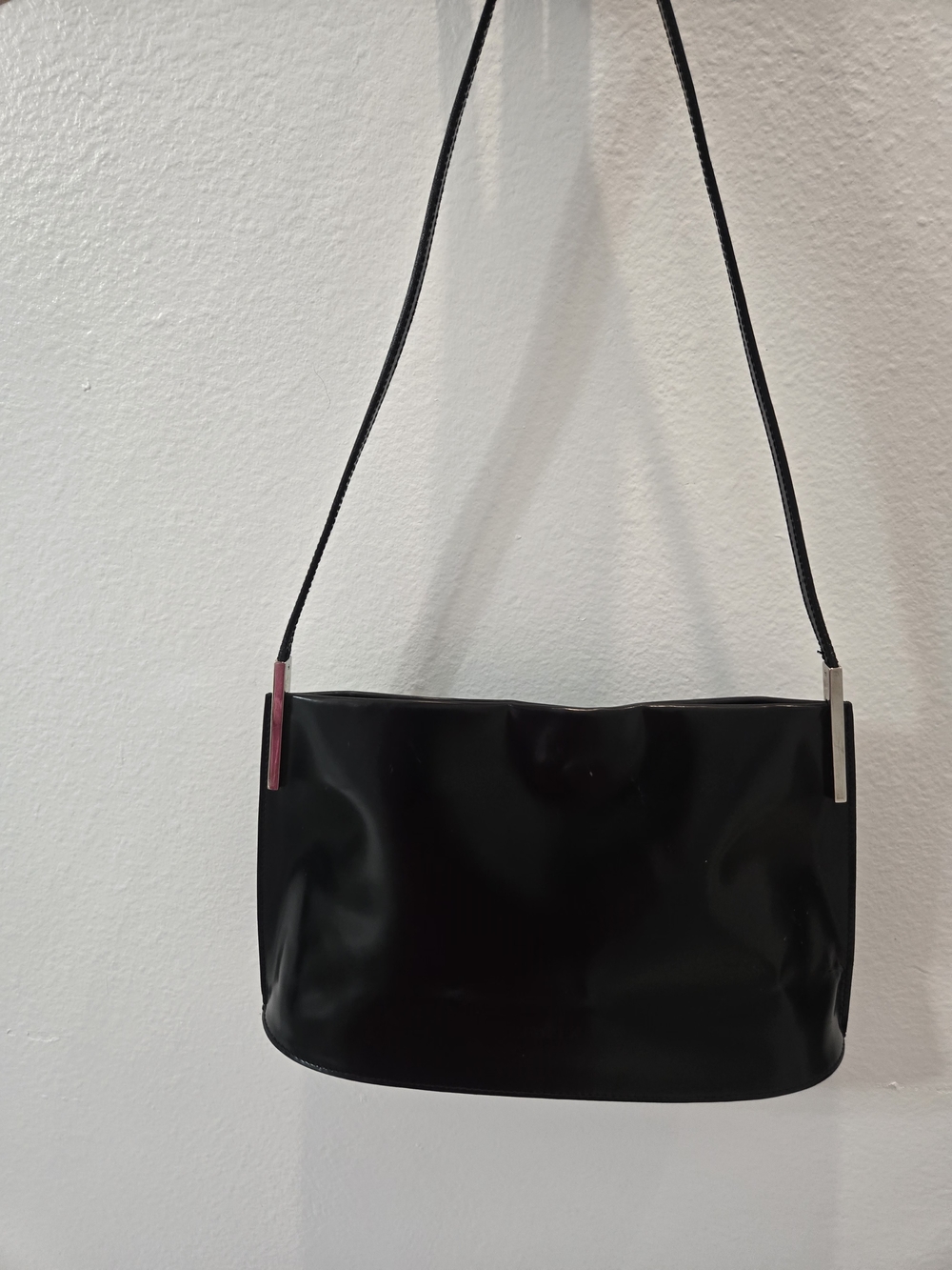 Furla Vintage Minimalist Womens Black Shoulder Bag Silver Hardware Y2K